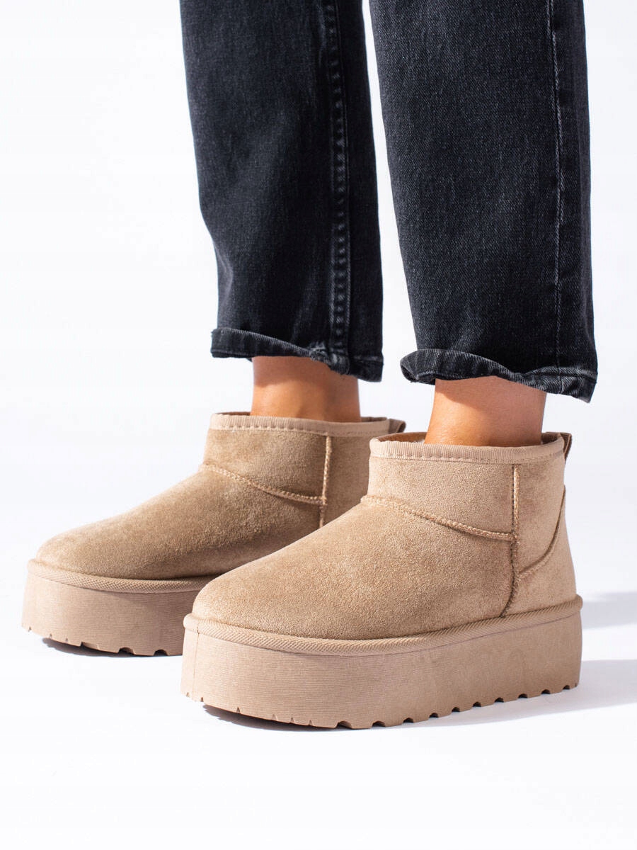 7875 BEŻOWE OCIEPLANE BOTKI NA GRUBEJ PODESZWIE ŚNIEGOWCE NA PLATFORMIE 37 Marka inna