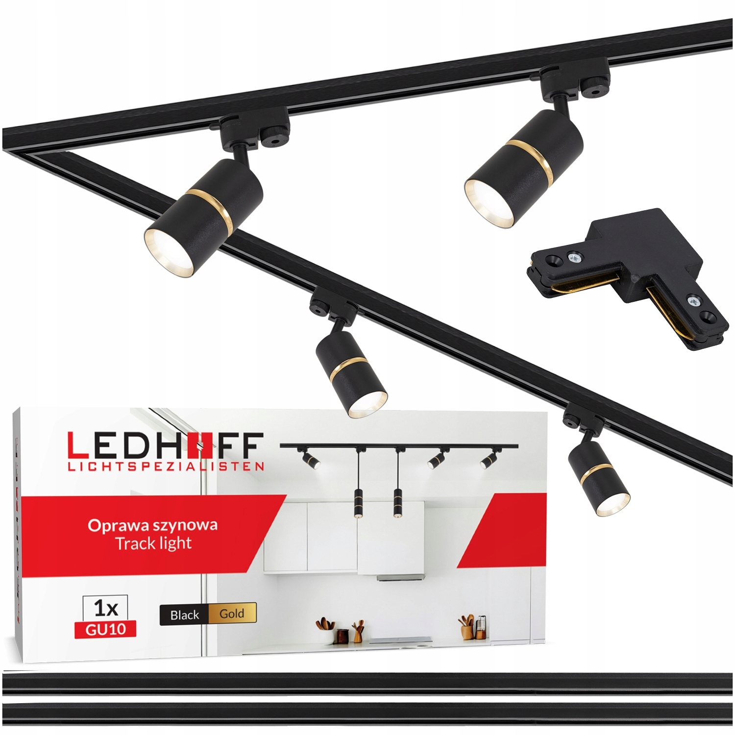 Osvětlení kolejnicová lišta 2 m 4x reflektor GU10 Černá zlatá Led lampa Spot