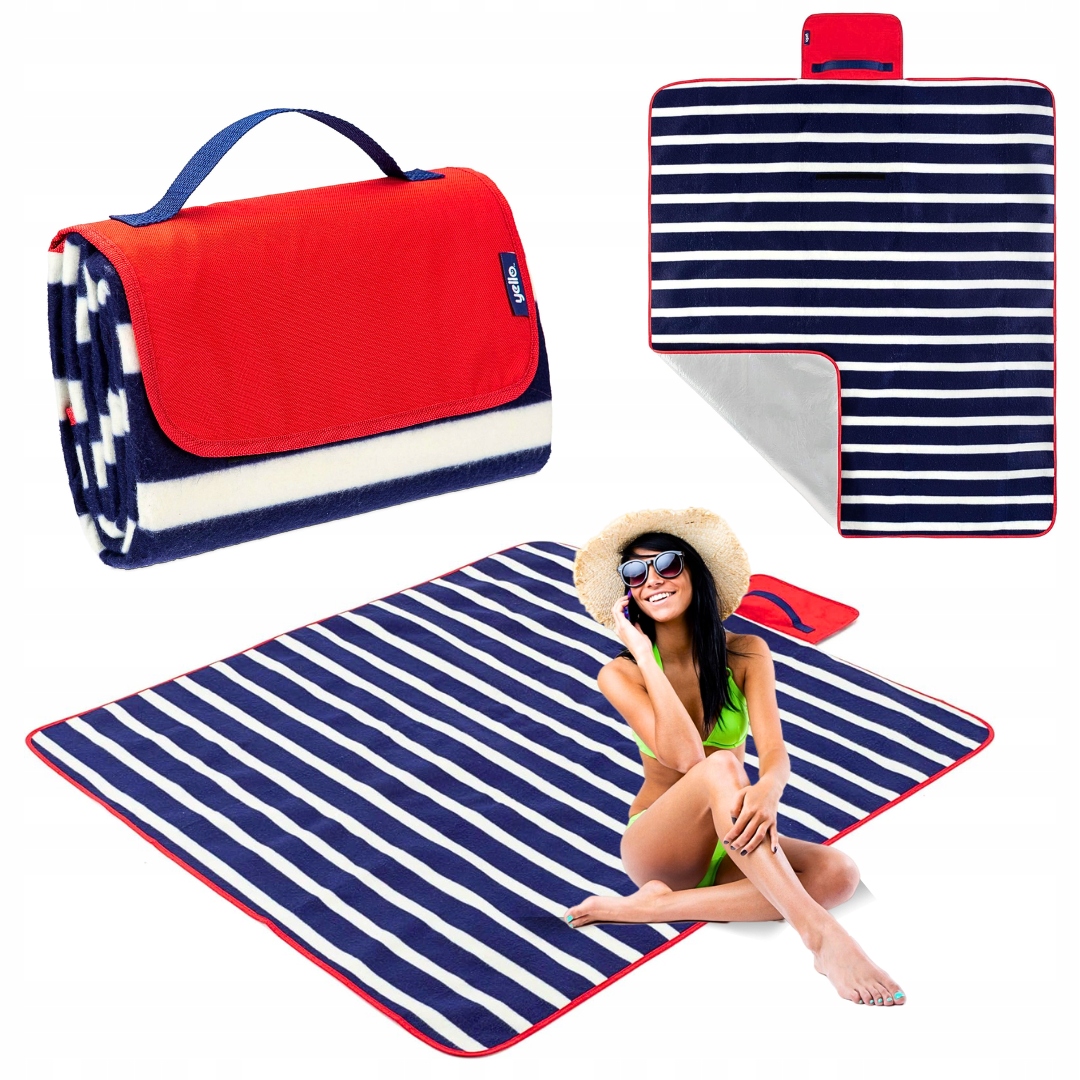 DUŻY KOC NA PLAŻĘ, PIKNIK, PODRÓŻNY, PLAŻOWY- MATA 120x135 WODOODPORNY