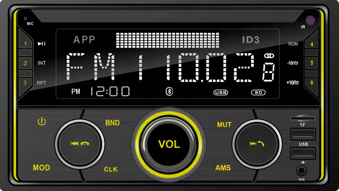 RADIO SAMOCHODOWE 2-DIN BLUETOOTH USB SD RDS LCD RGB MIKROFON PILOT ZESTAW Wysokość produktu 10.5 cm