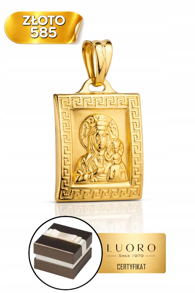 Zlatý medailon 585 14K Matka Boží V Obraze 24 MM Elegantní Dárek
