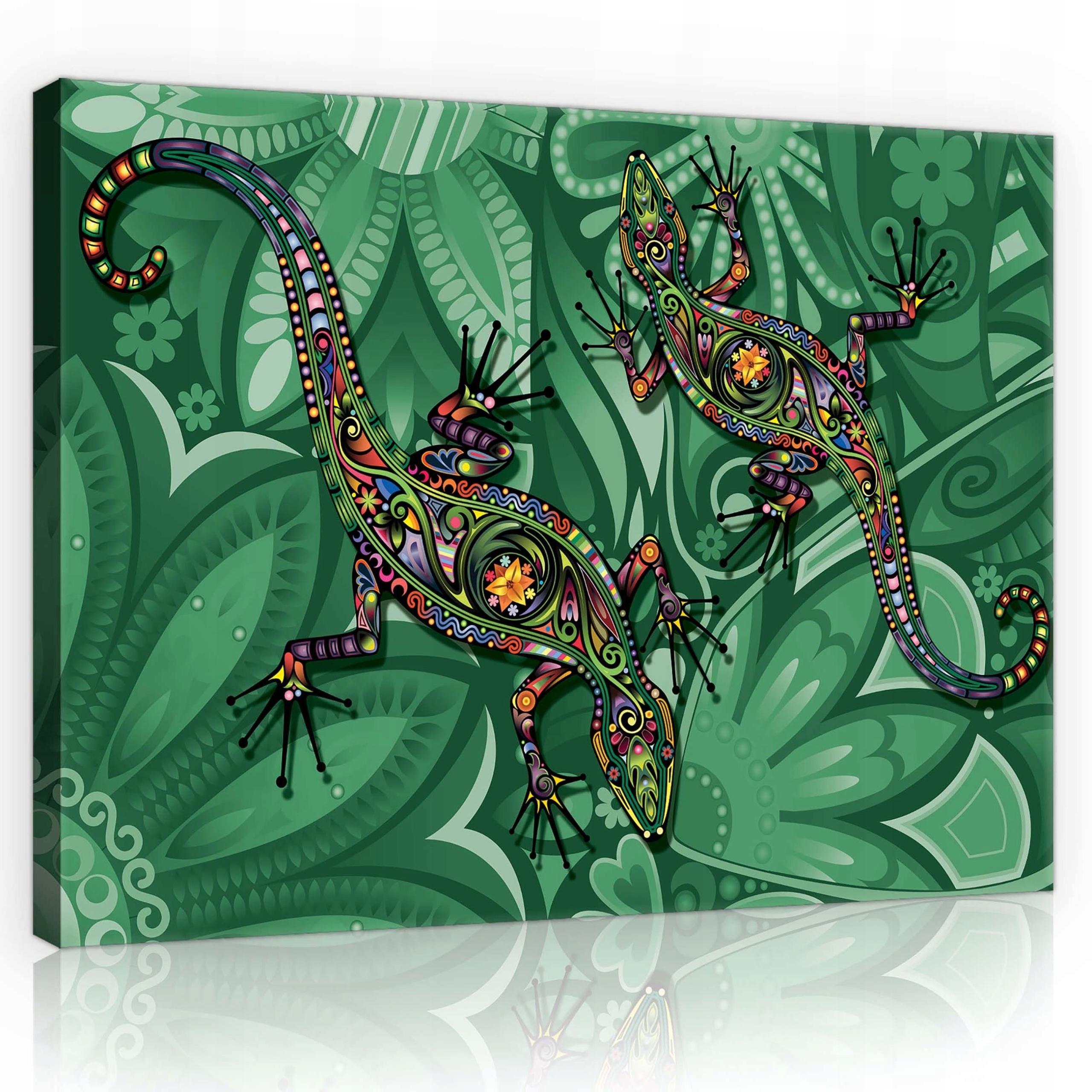 Obraz 80x60 Geometrické ještěrky na květinovém pozadí pro Boho interiéry