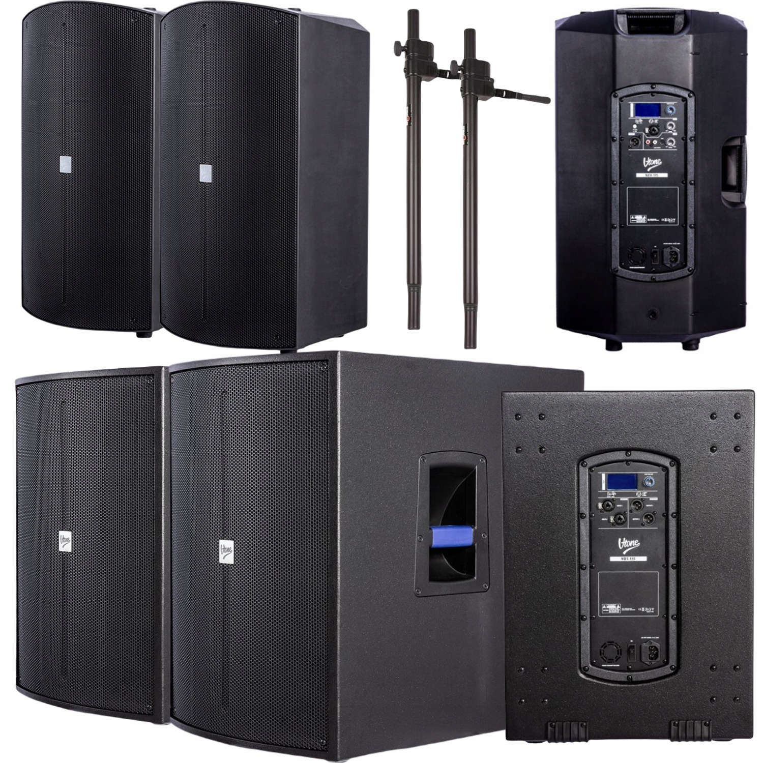 Zestaw 2 Kolumny Aktywne 15" NBX-115 2 Subwoofery 15" NBS-115 Sztyce Windy