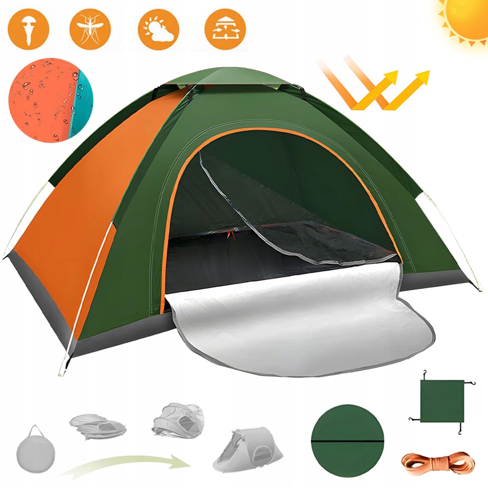 Namiot Turystyczny Kempingowy 2-OSOBOWY Samorozkładający Wodoodporny Trwały
