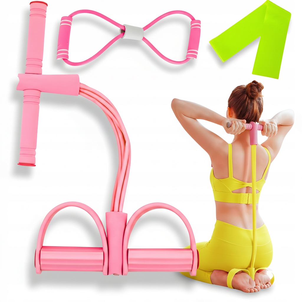 Ekspander guma oporowa taśma do ćwiczeń brzucha zestaw fitness różowa