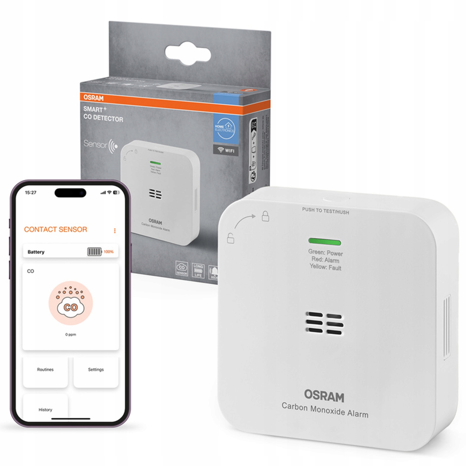Detektor Oxidu Uhelnatého Detektor Co s baterií, Smart Wifi Osram