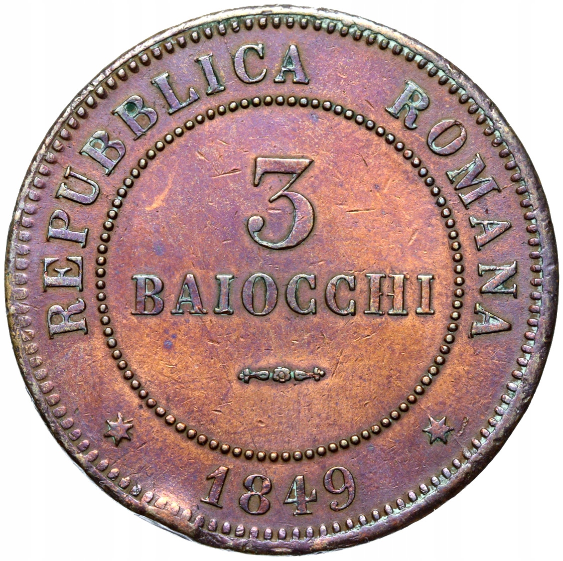 + Włochy - Republika Rzymska - 3 Baiocchi 1849 B - Bolonia - STAN !