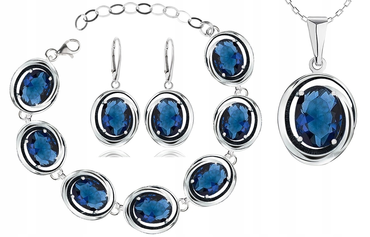 

Srebrny Komplet Biżuterii Z Szafirowymi Cyrkoniami