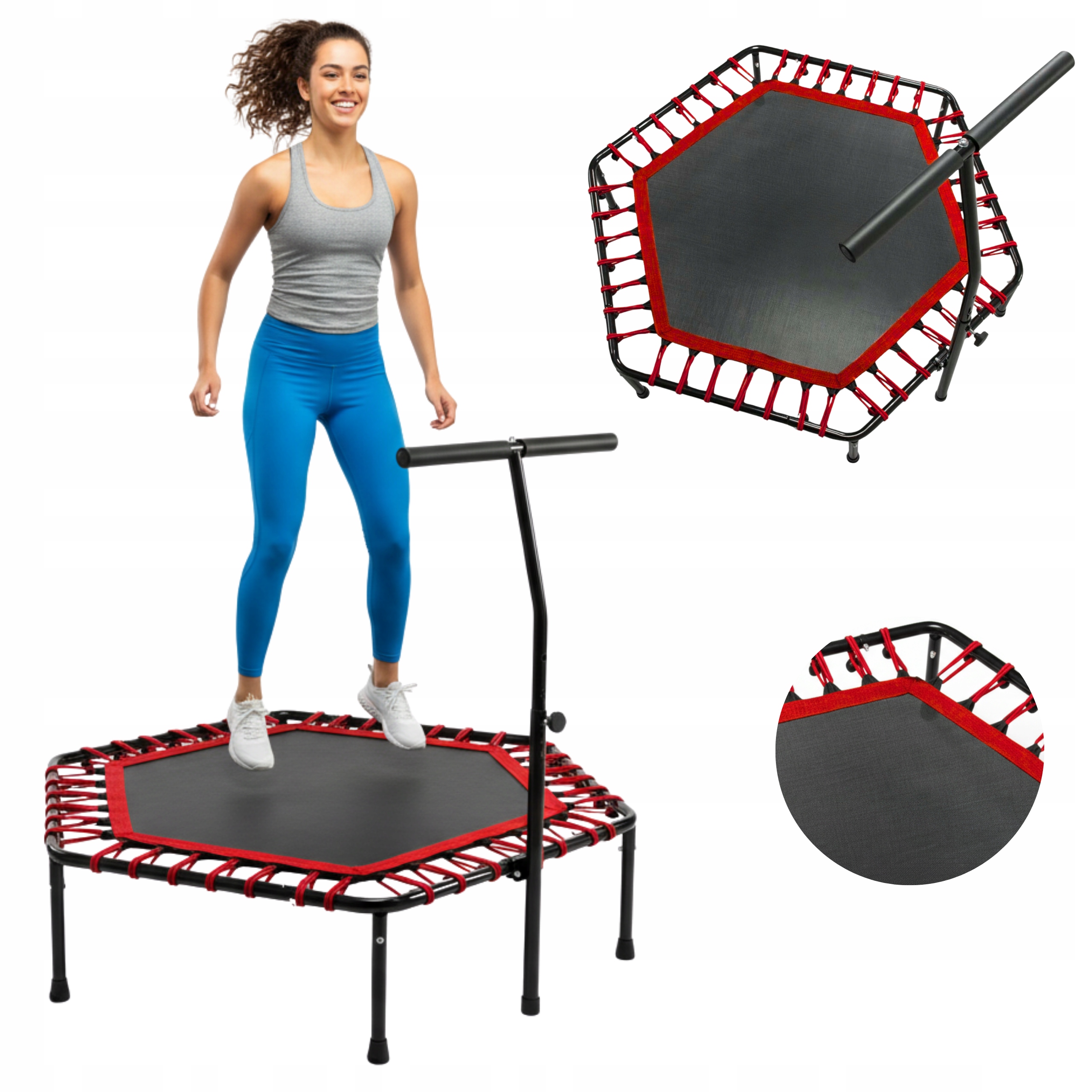 Trampolina Fitness Do Ćwiczeń Z Uchwytem 100KG Regulowana 127CM Sześciokąt