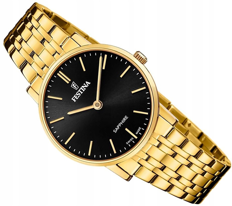 Dámské Hodinky Festina F20048/4 Swiss Made, Módní Černo-zlatý Safírový Set