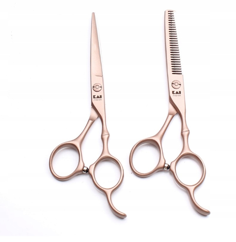 Zestaw nożyczki i degażówki fryzjerskie różowe złoto 6,0''