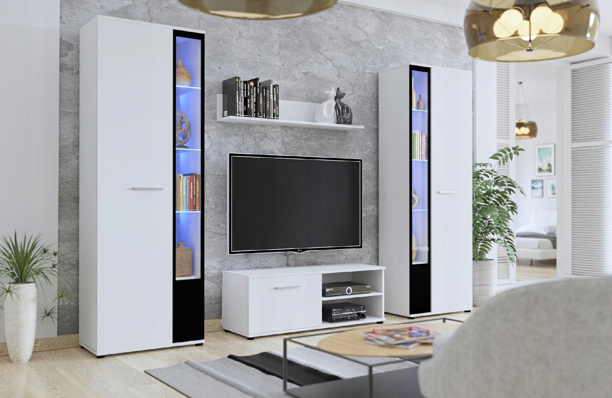 Meblościanka Komoda RTV Witryna Szafa Cube XL Dąb Kolor frontów dąb artisan