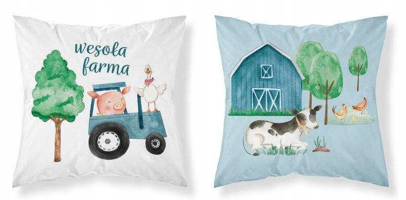 POSZEWKA DZIECIĘCA BAWEŁNIANA NIEBIESKA 40x40 psba0004b TRAKTOR ZWIERZĘTA