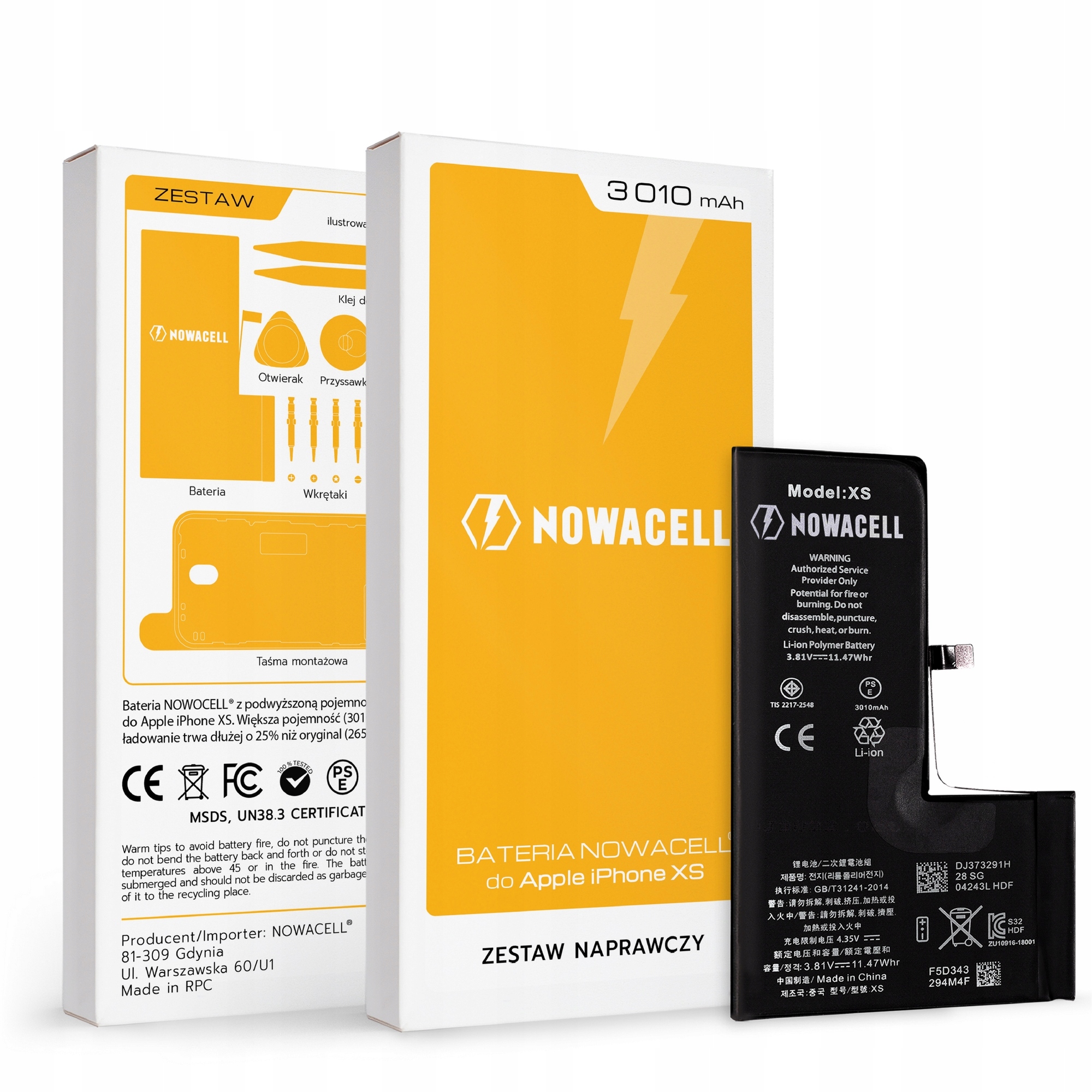 Bateria NOWACELL do iPhone XS- większa pojemność Pojemność akumulatora 3010 mAh