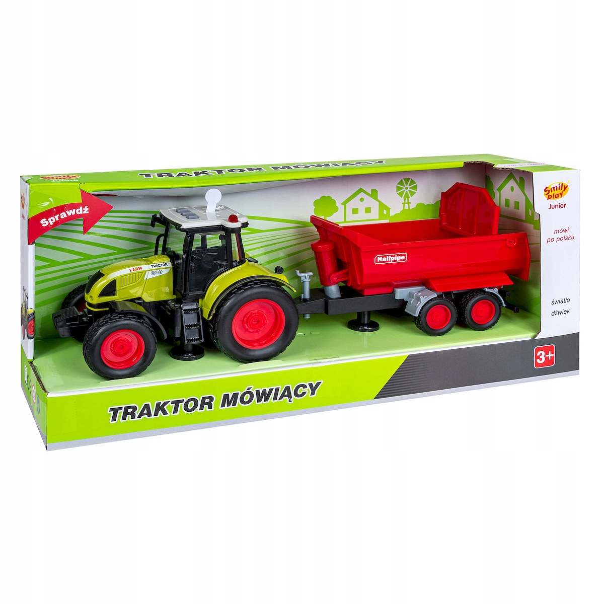 

Duży Traktor Napęd Mówi Świeci 40CM Przyczepa 3W1