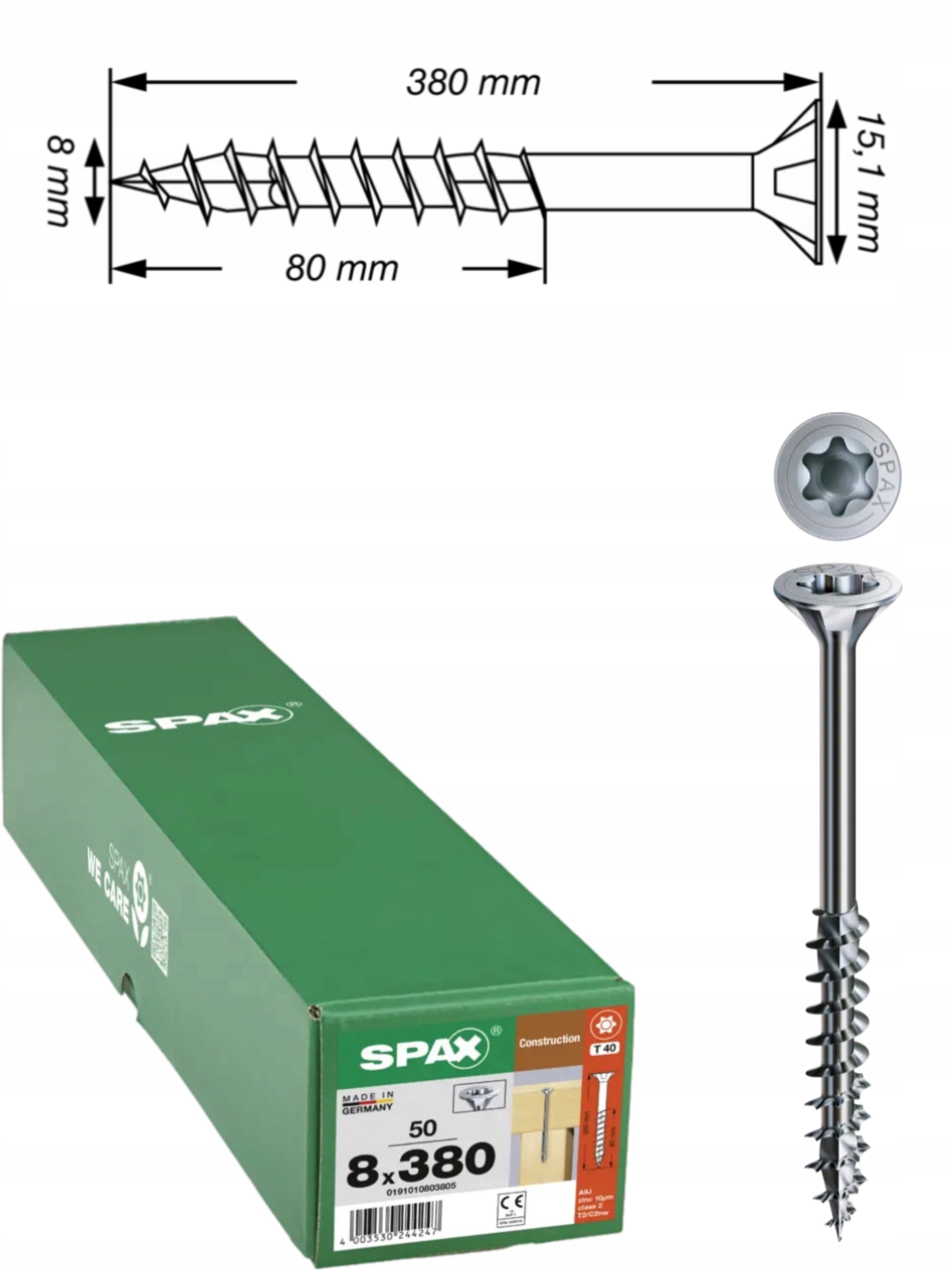 Univerzálne skrutky Wirox pre konštrukciu dreva Spax 8 x 380 mm 50 ks