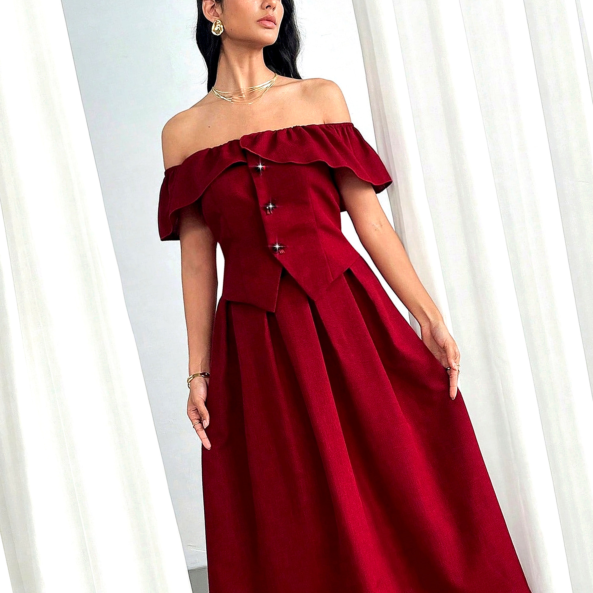 Trapézový komplet Dlouhý dámský elegantní top se sukní, velikost M 38