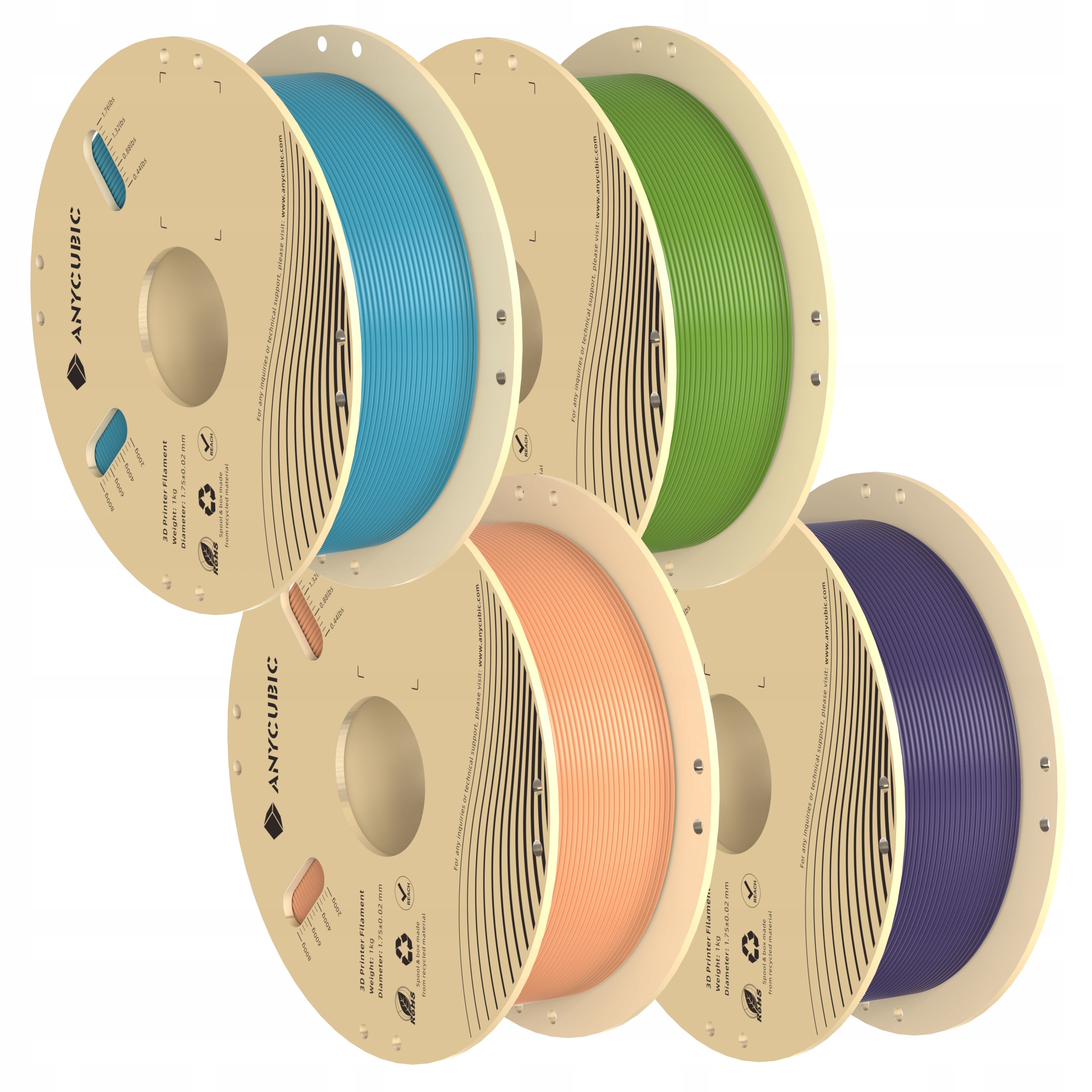 Anycubic Pantone Filament Pla pre 3D tlačiareň Sada 4x1 kg 1,75 mm 4 Kusy