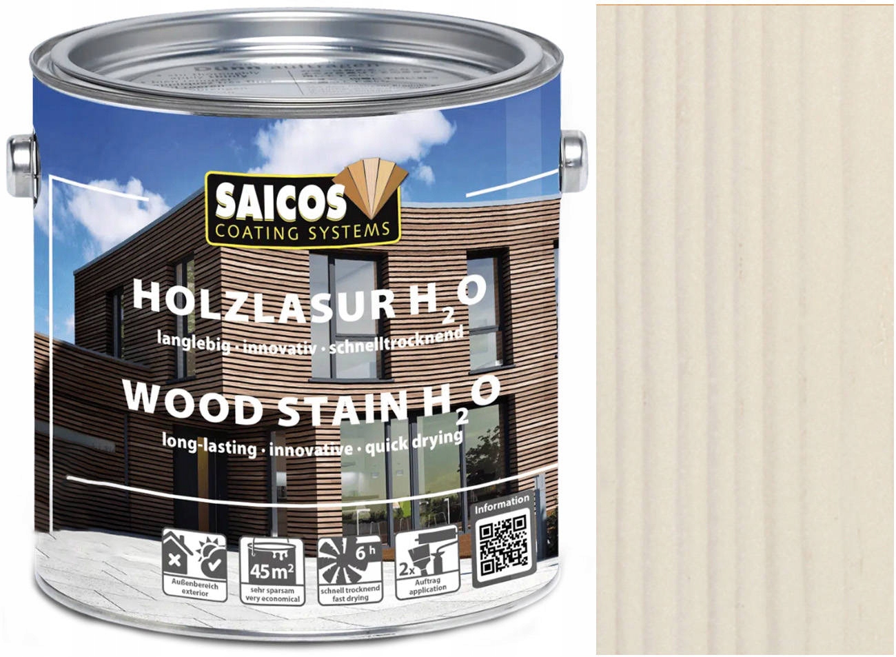 Saicos Vodní lazura na dřevo Bílá 0609 2,5L