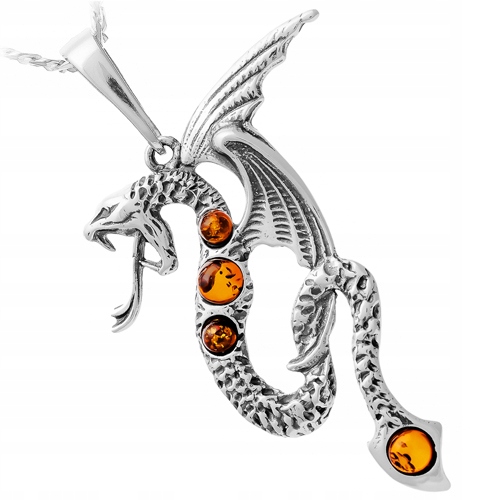 Stříbrný Přívěsek Drak z baltského Jantaru, přívěsek Fantasy ze stříbra Ag 925