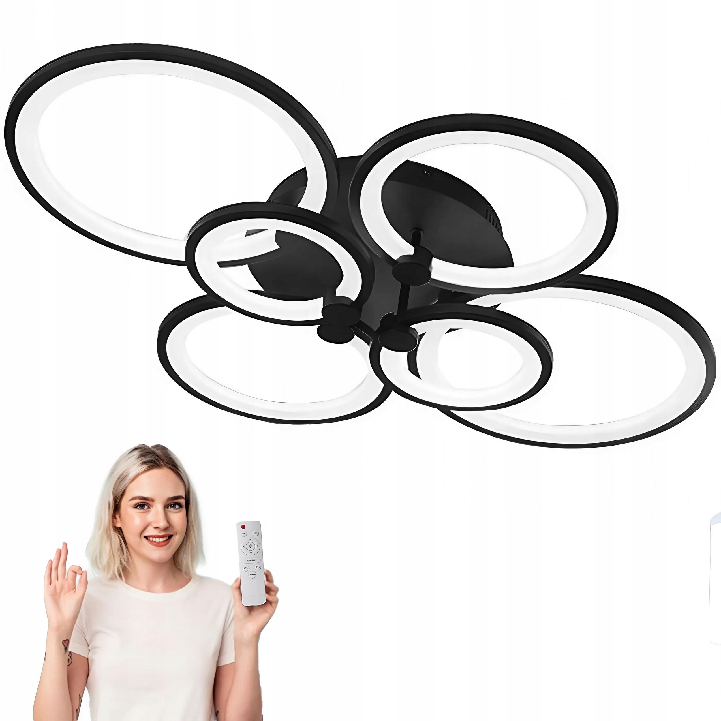 Stropní Svítidlo Černá 80CM Moderní Lustr Led Kruhy 72W Loft Dálkový Ovladač