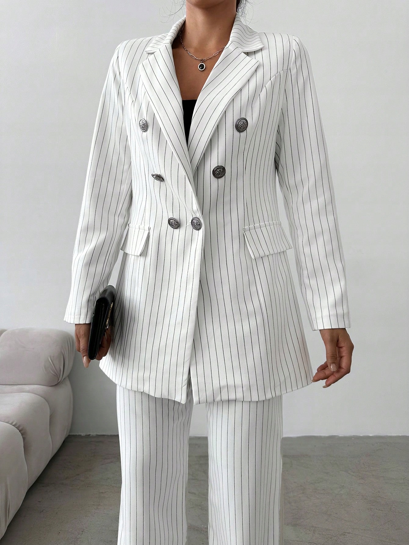 Dámský Elegantní Pruhovaný Oblek Sako Kalhoty Contessa S 36
