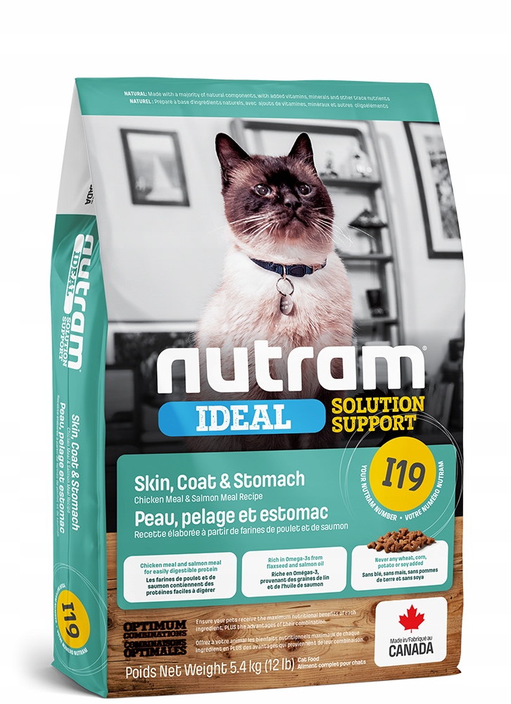Levně Nutram Cat I19 Skin Coat Stomach 5.4 kg Citlivé dospělé kočky Lososové kuře