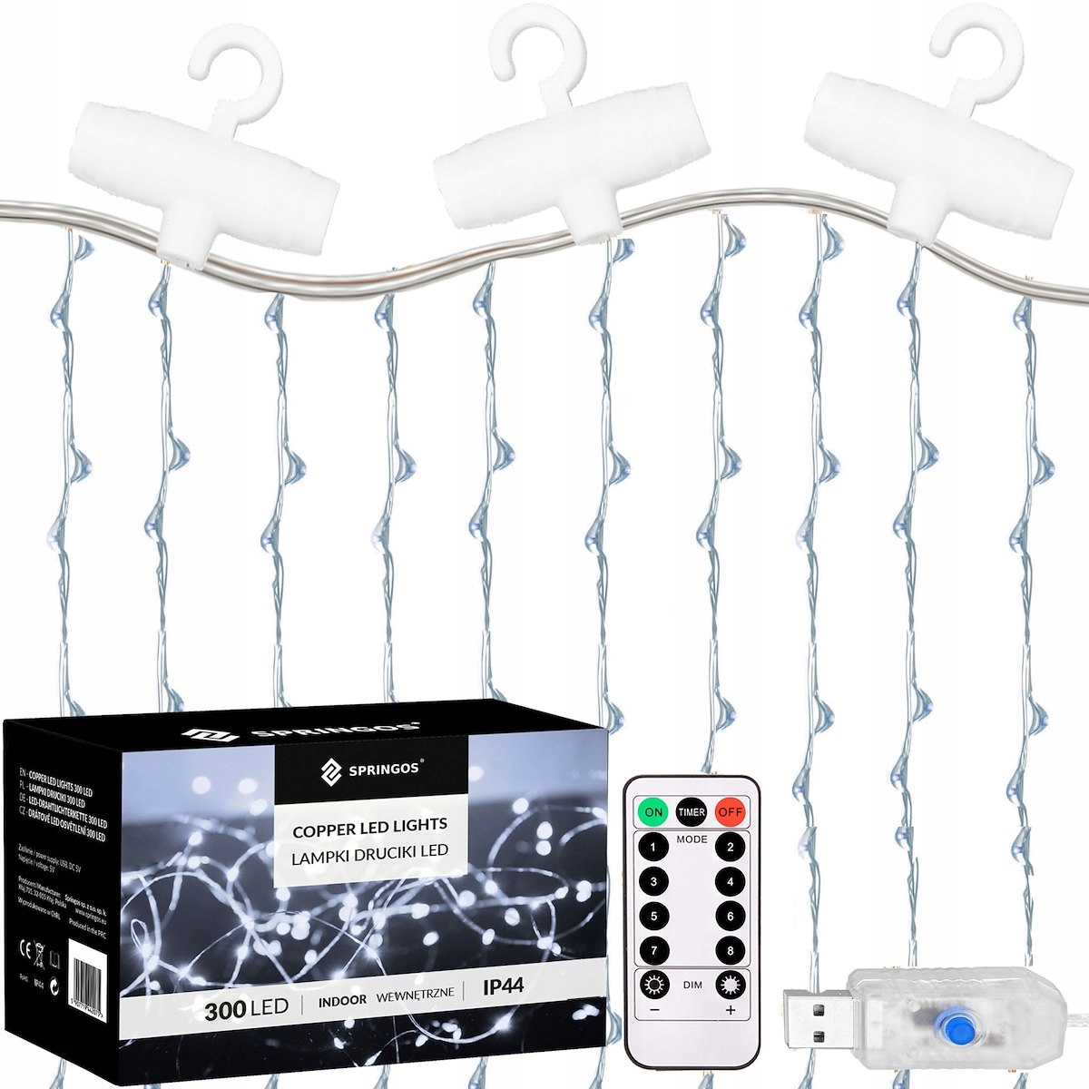 LAMPKI USB WISZĄCE SOPLE DRUCIKI KURTYNA 300 LED