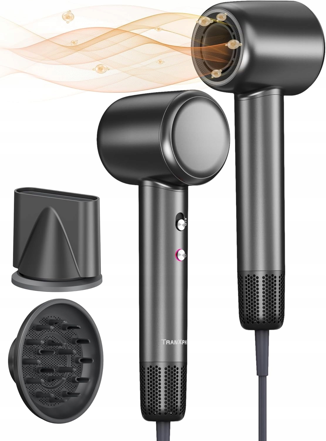 Iontová fén s difuzorem, rychleschnoucí, 160000 ot/min, 3 teploty, 2 přívody vzduchu