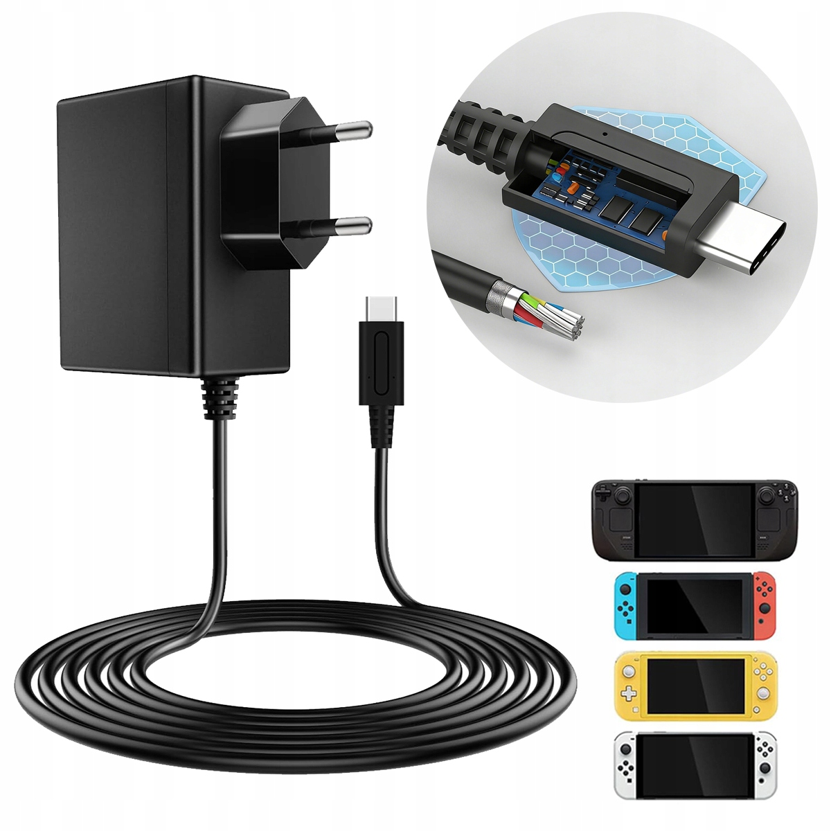 Ładowarka Zasilacz Usb-c do Nintendo Switch OLED/Switch Lite/Deck Dock/Pro