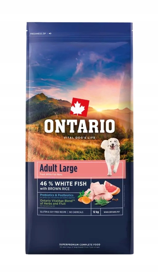 Levně Granule Ontario Adult Large Fish &amp; Brown Rice 12kg