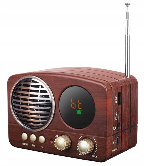 Stylowe przenośne radio retro Bluetooth USB Drewno Zasilanie baterie