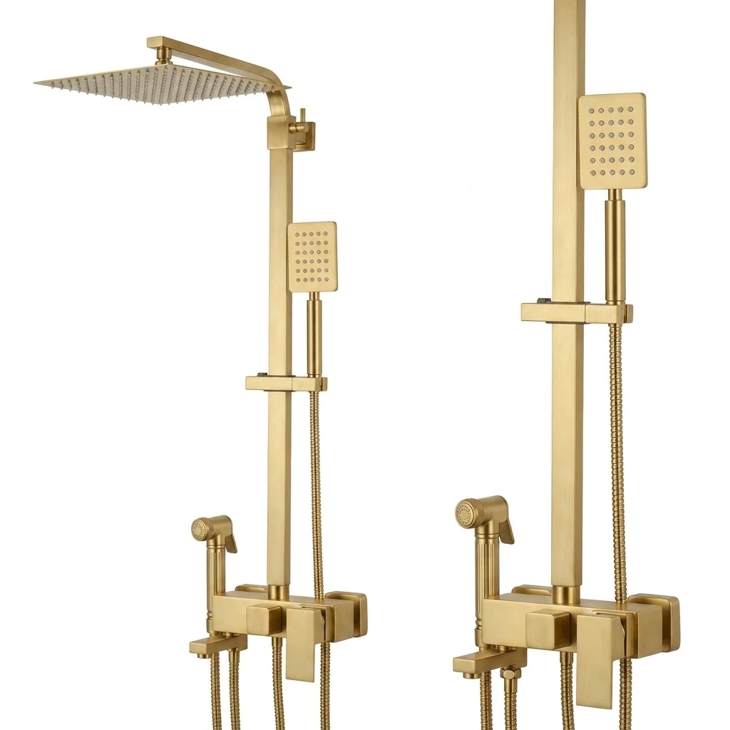 Sprchový Set Zlatá Dešťová Sprcha Sloupová Baterie Vývod Baterie Tryska
