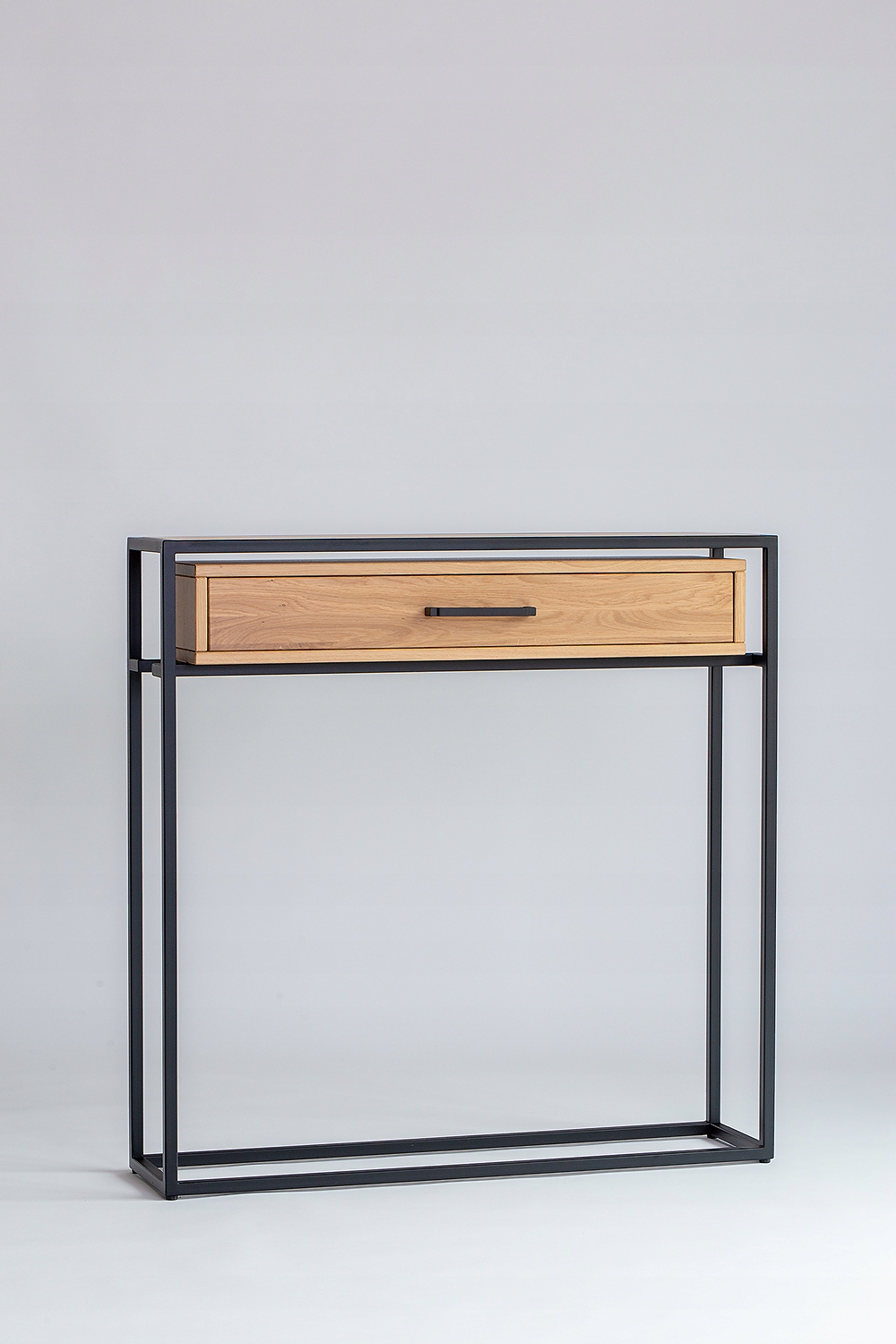 Konsola dębowa drewniana 100x100x25 cm metal Liczba szuflad 1