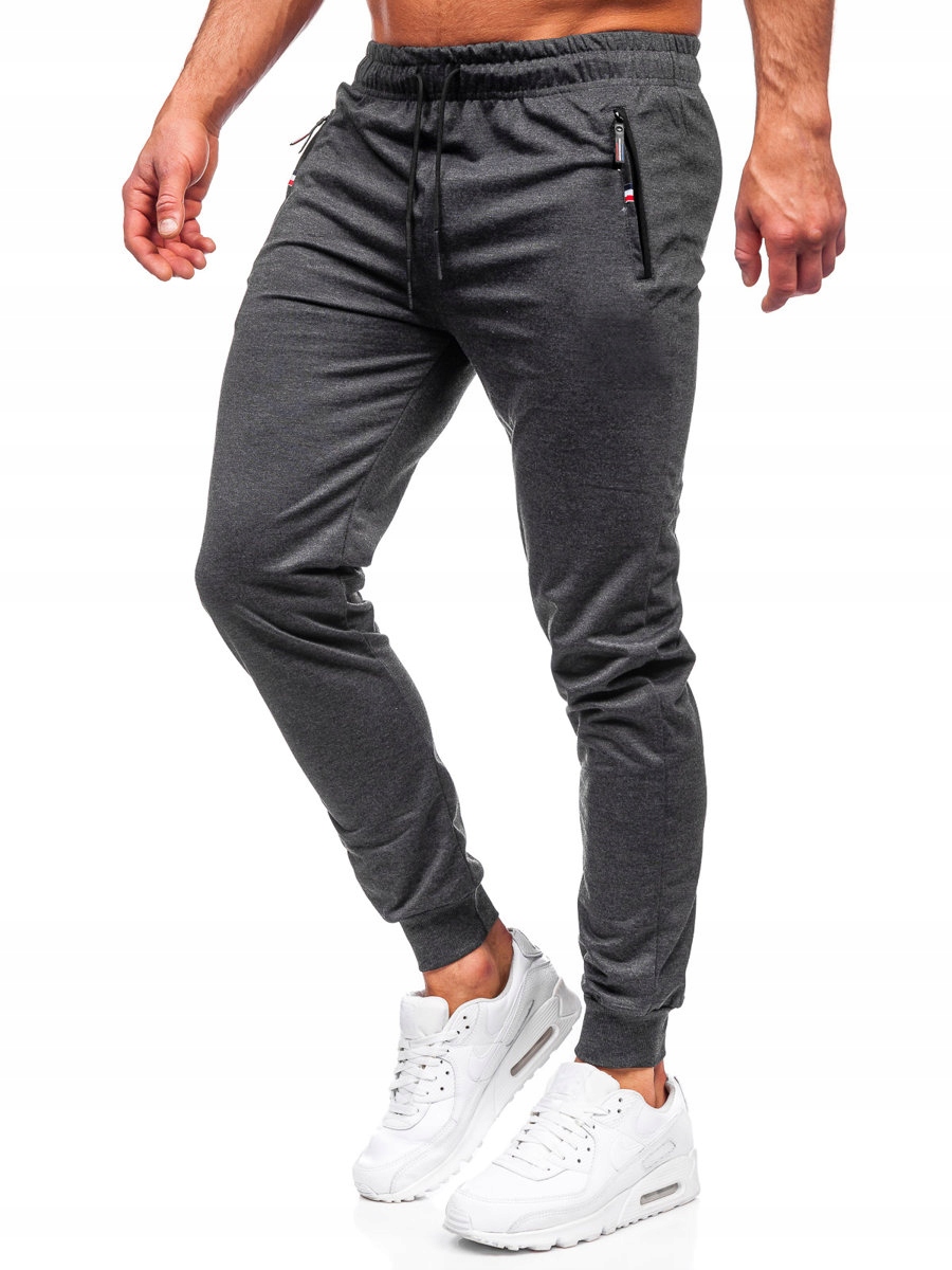 

Spodnie Dresowe Męskie Grafitowe JX5001 Denley_m