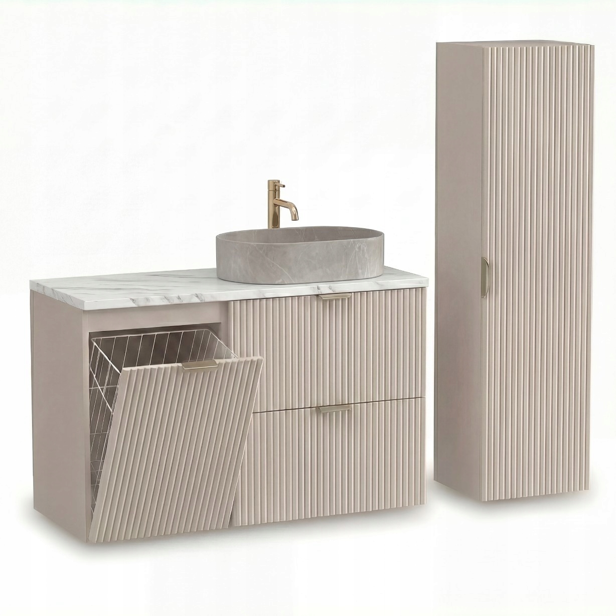 Sada koupelnového nábytku 100 cm Kašmír s košem, umyvadlo Willy