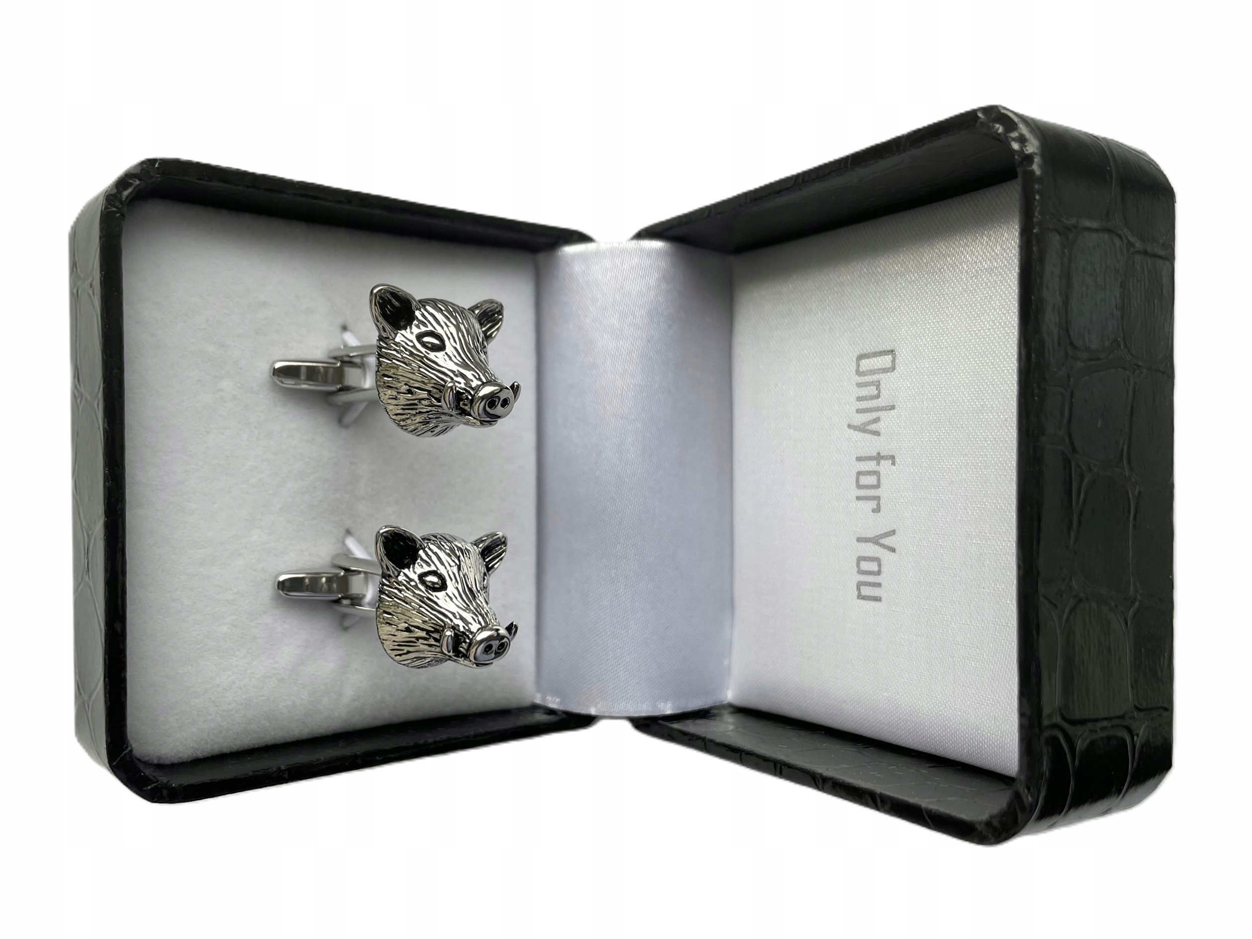 Stříbrné manžetové knoflíčky Exc Divoká hlava pro myslivce Schránka