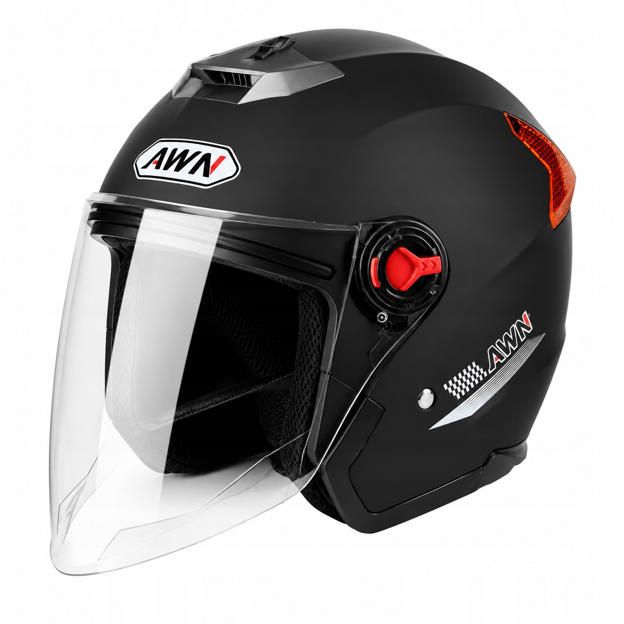 Otwarty kask motocyklowy czarny z daszkiem i vizorem