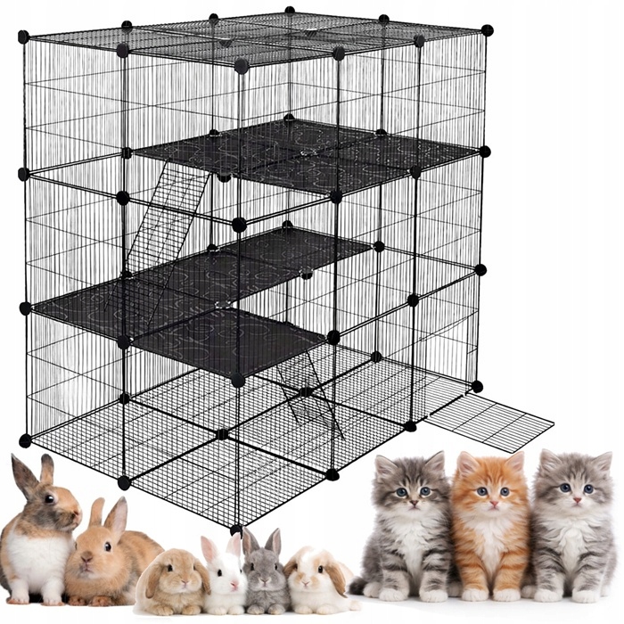 Wybieg Kojec Piętrowy Metalowy dla Królików Kotów Zwierząt Składana Klatka