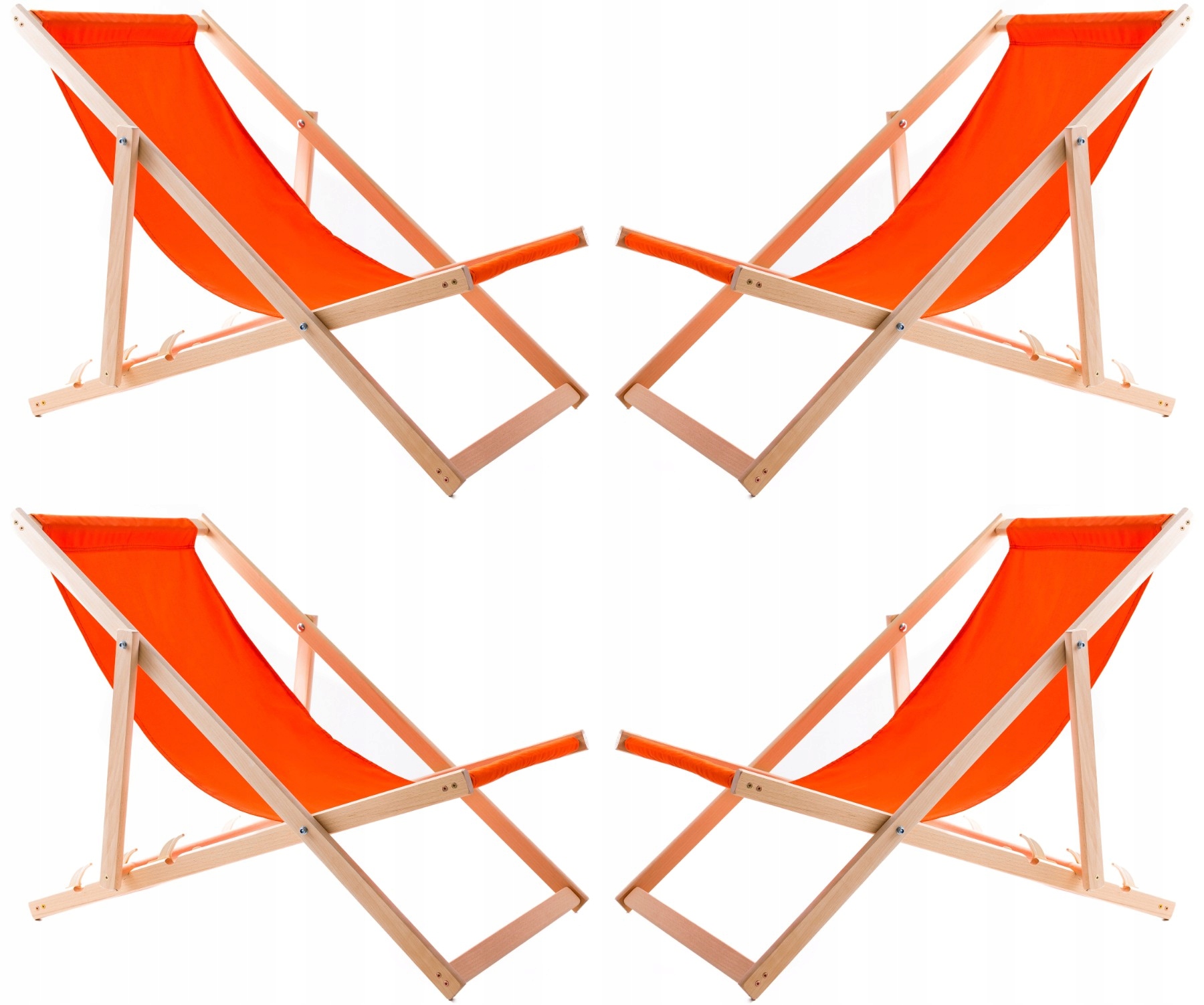 4X Ležadlo Skladacie Záhradné Plážové Stoličky Woodok Oranžové Látky