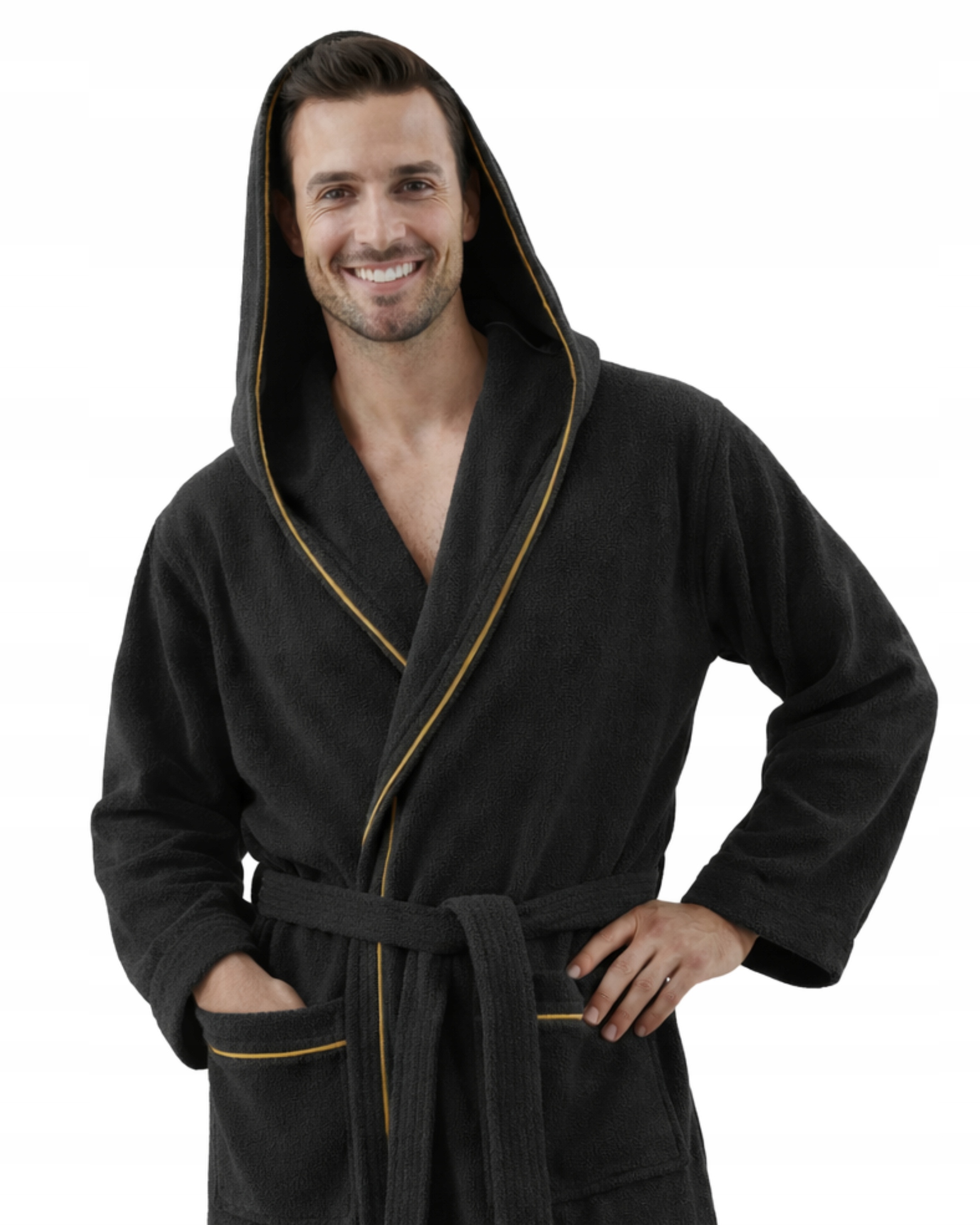 Pánský froté župan Velluto černý XXXL Kapuce Spa 100% Bavlna Hotel
