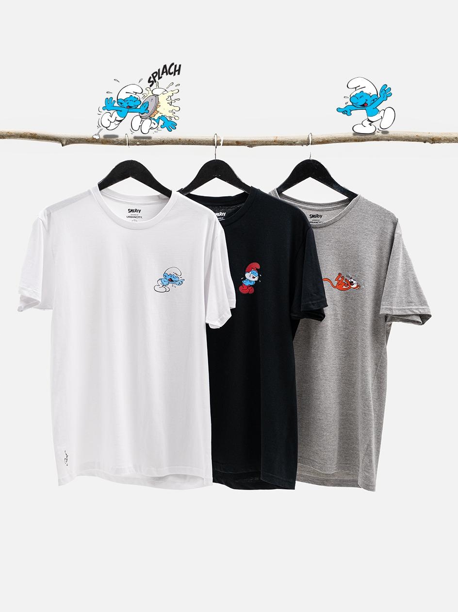 Sada 3 pánských triček Trička 3 kusy Černá Bílá Šedá Šmoulové S