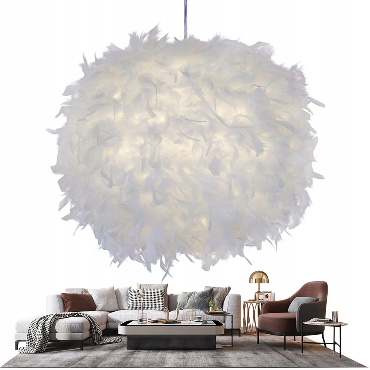 Lampa Sufitowa Z Piórami E27 Biała Do Salonu Sypialni Kawiarni