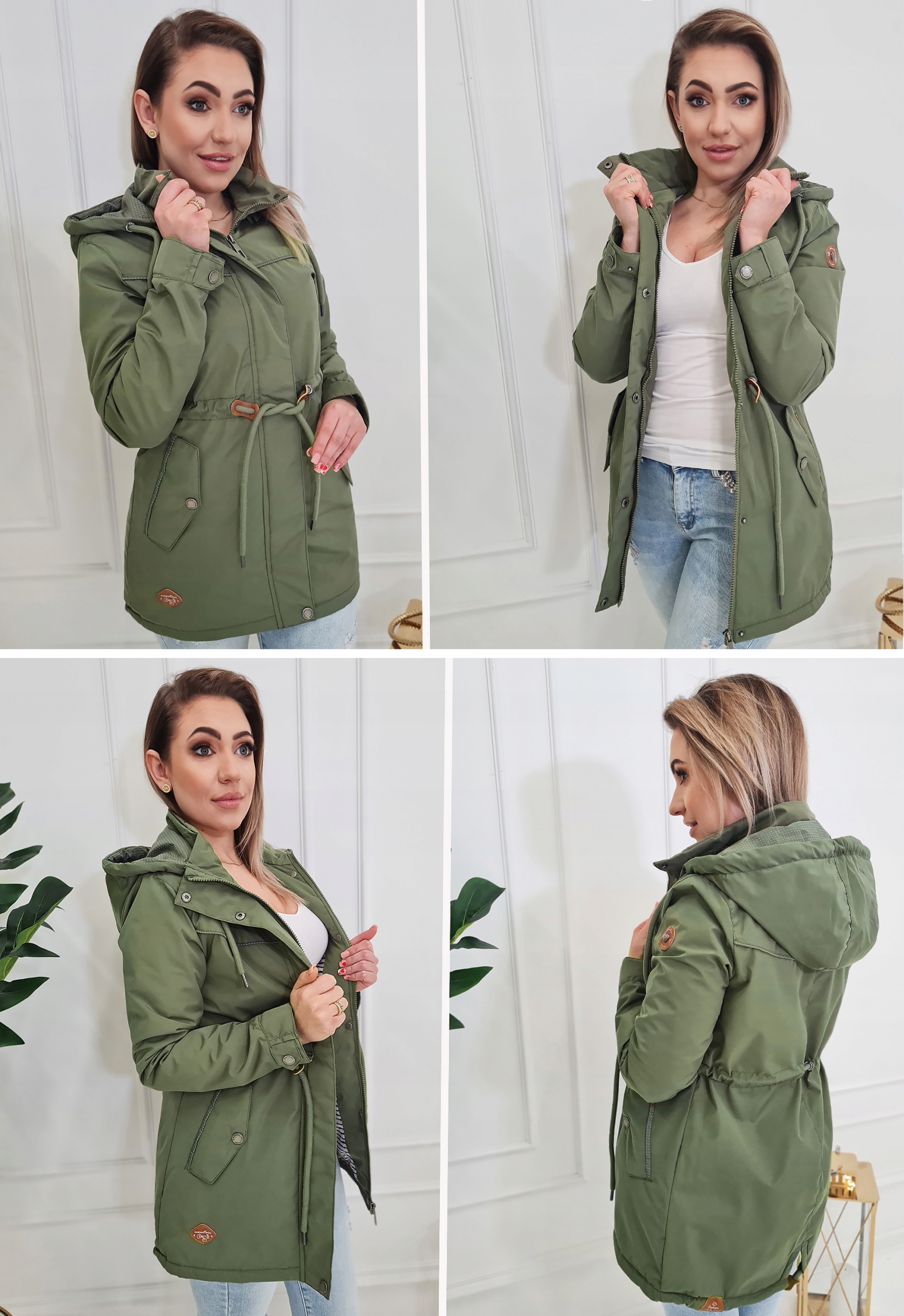 PRZEJŚCIOWY TALIOWANY PARKA PŁASZCZ Z KAPTUREM XXL Kaptur z kapturem