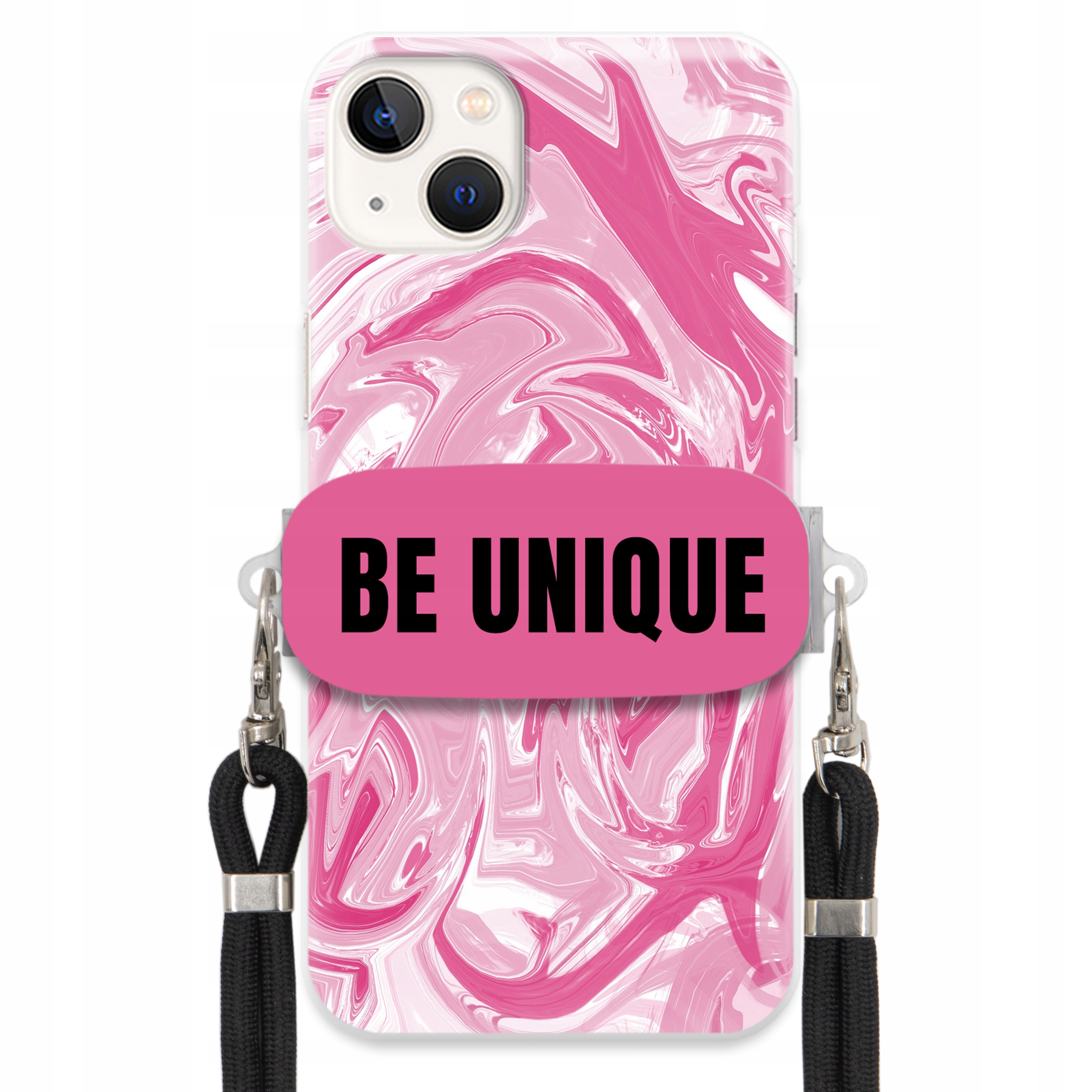 Puzdro pre iPHONE 14 Plus Case držiak na šnúrku Čierna Ružová Mramor Be Unique