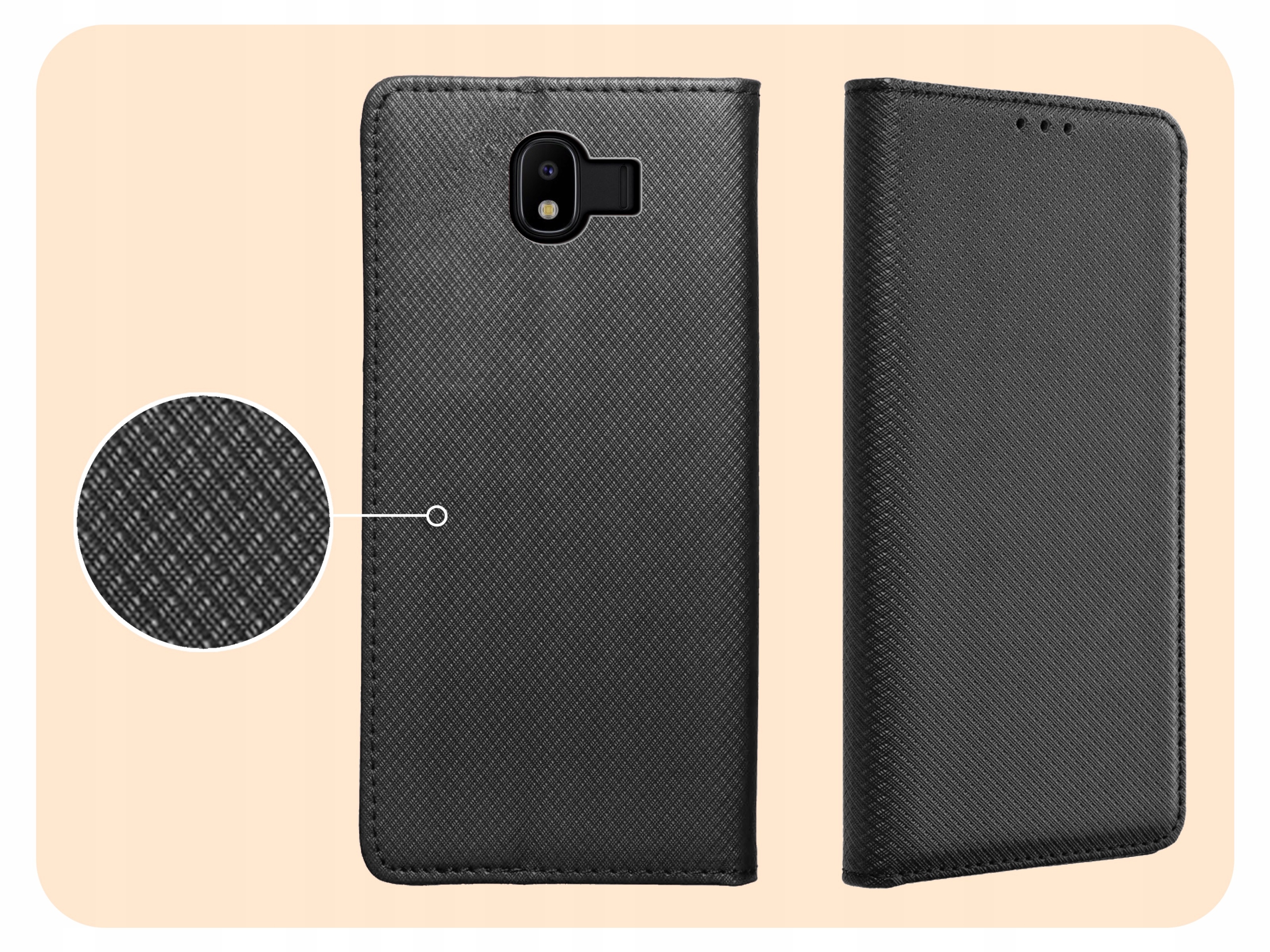 ETUI Z KLAPKĄ DO SAMSUNG GALAXY J4 PLUS CZARNE ZAMYKANE MAGNETYCZNE KABURA Dedykowany model SAMSUNG GALAXY J4 PLUS