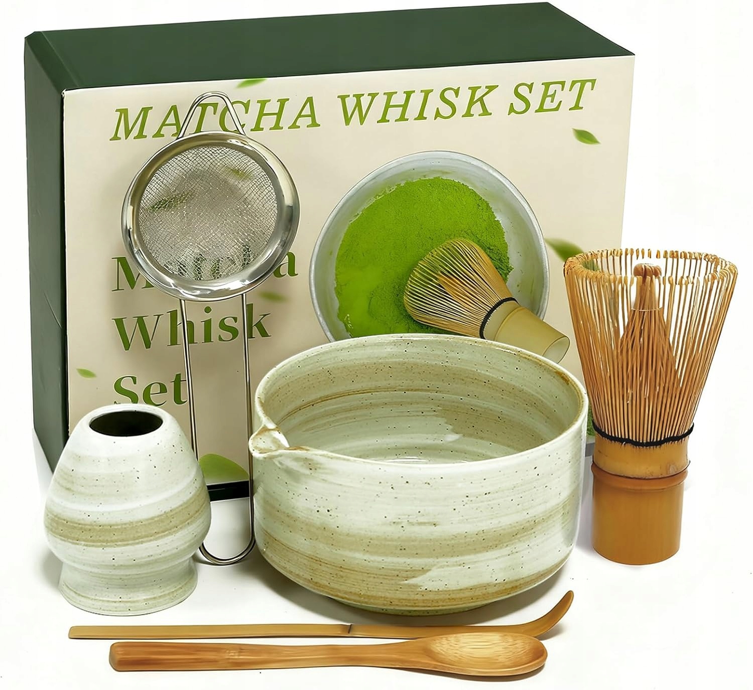 Levně Sada Pro Přípravu Matcha S Miskou A Sítkem, Lžíce, Žlutá, Keramická