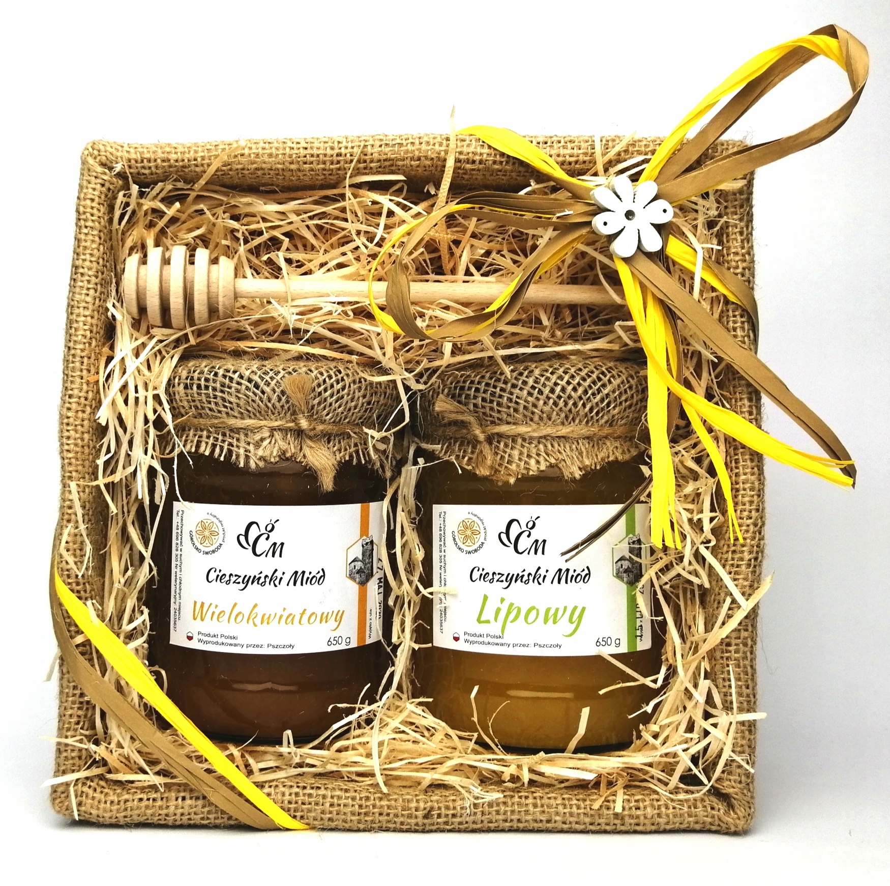 Levně Dárkový koš sada medů 2x650g palička Cieszyński Med