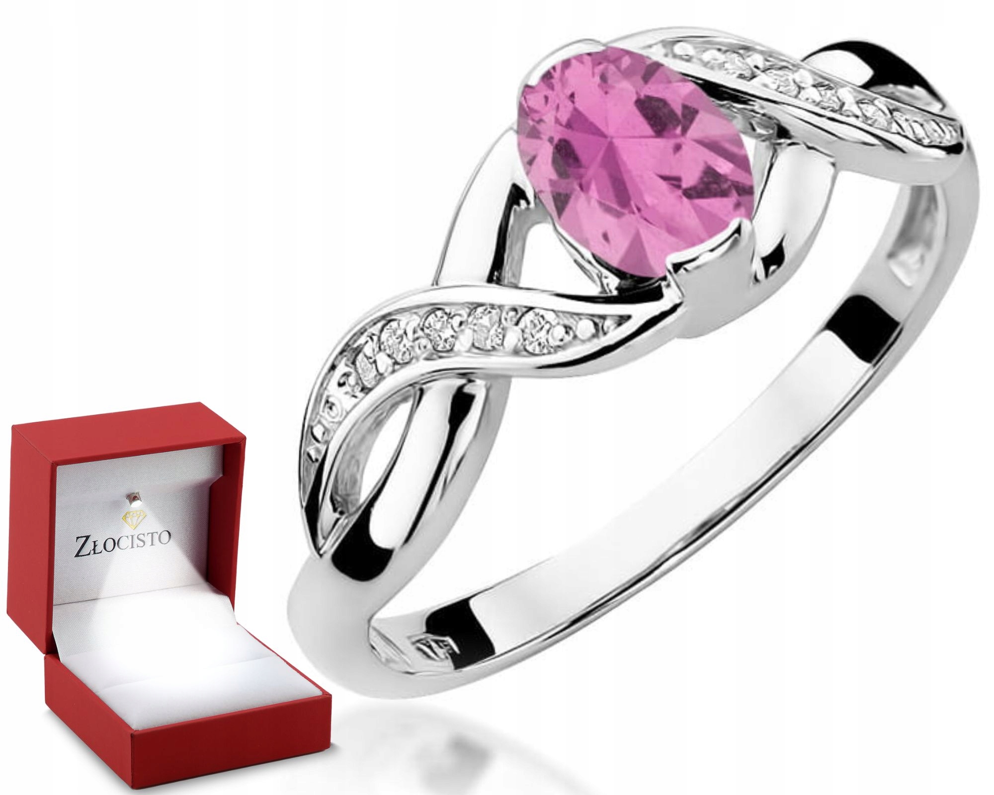 Prstýnek Růžový Safír Brilianty Bílé Zlato 585 Gravírování Dárek