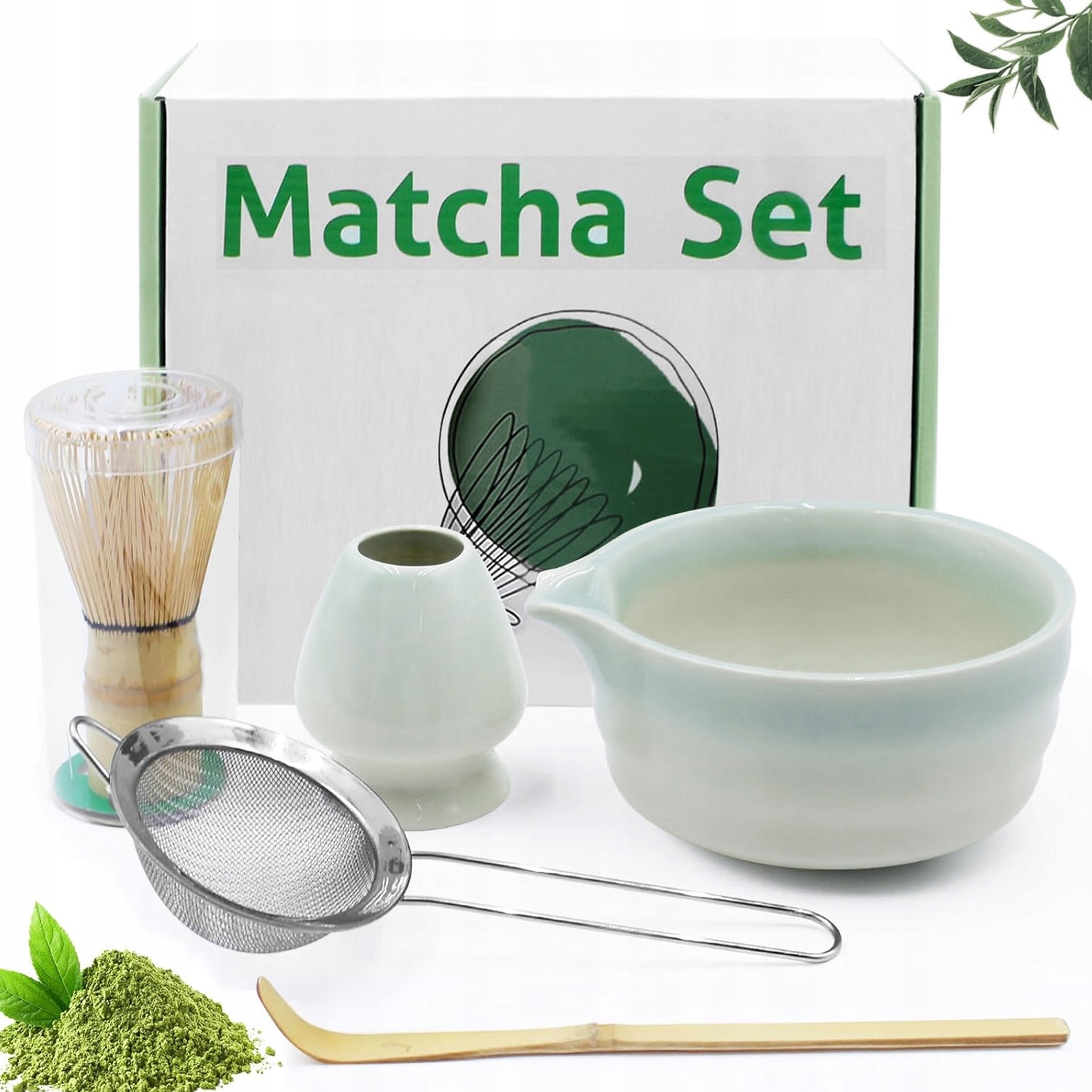 Levně Dárková Sada Na Čaj Matcha Šálek Metlička Vynikající Dárky 5KS